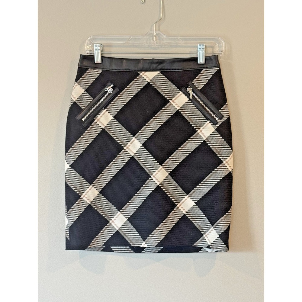 White House Black Market Wool Blend Knit Plaid Skirt Career Work Pencil size 0